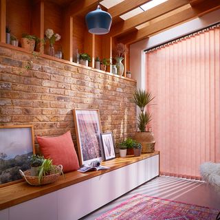 Cubes Orange Vertical blind in slanted window