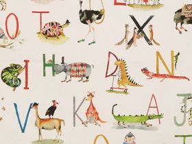 A white swatch with a variety of animals  next to the respective letter that their name begins with