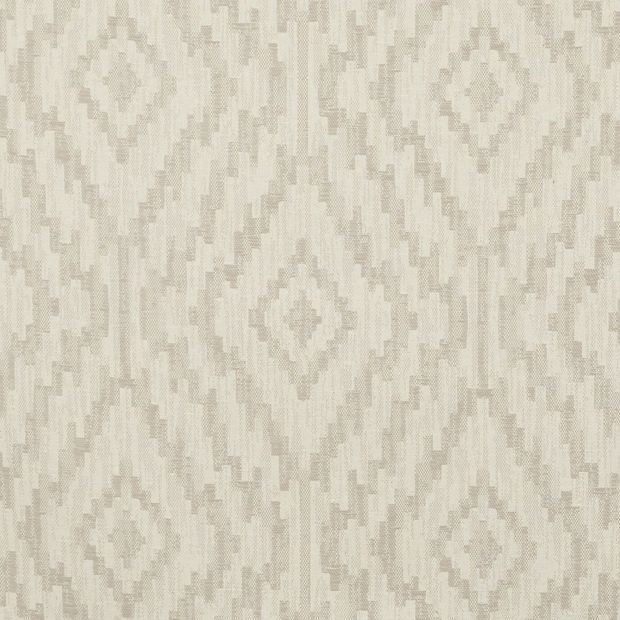 Grey and white coloured fabric with a repeating diamond pattern 