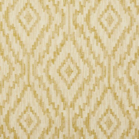 Yellow and white coloured fabric with a repeating diamond pattern