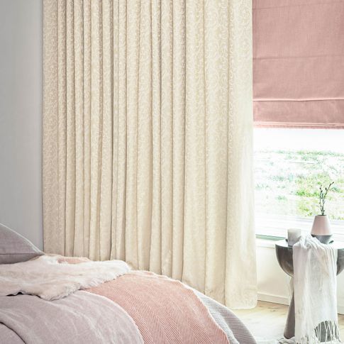 Alice Ivory curtains and Allure Bamboo Roman blinds in bedroom