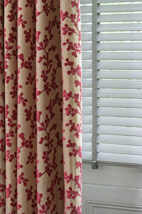 Aurella Claret curtains Lumiere venetian blinds in living room 
