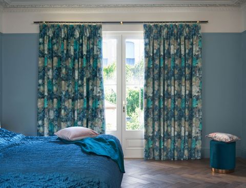 Aurora lagoon curtains in bedroom