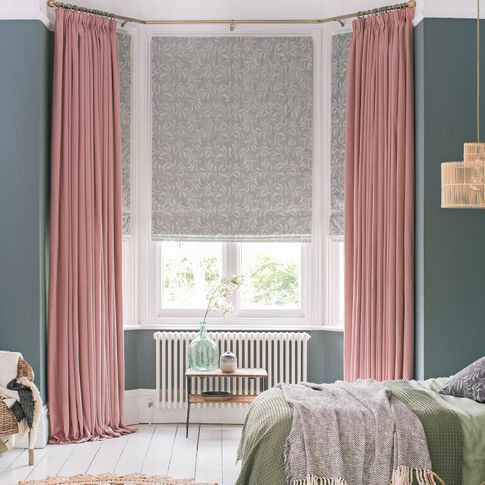 Bailey Taffy curtains and Seraphina Glacier Romans in bedroom