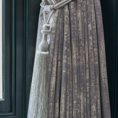 Infinity Lilac Grey curtains with tassel tie-back