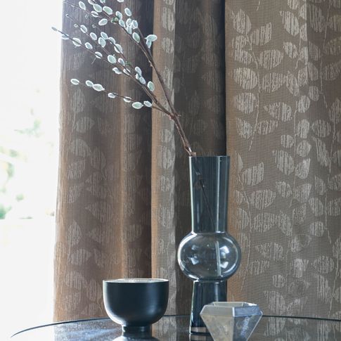 Close up of Roche Taupe curtains in living room