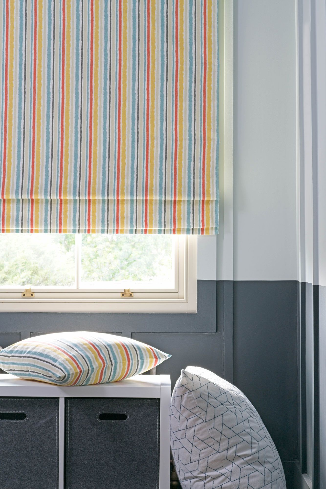 Made To Measure In The UK Grey Mono Striped Patterned Roman Blind Blackout 