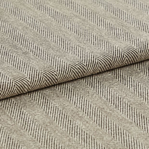 A folded shot of the Kendra Ash fabric, showing its striped, neutral design that is available as a curtain or Roman blind