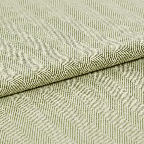 Green coloured fabric that has a pattern of fine stripes