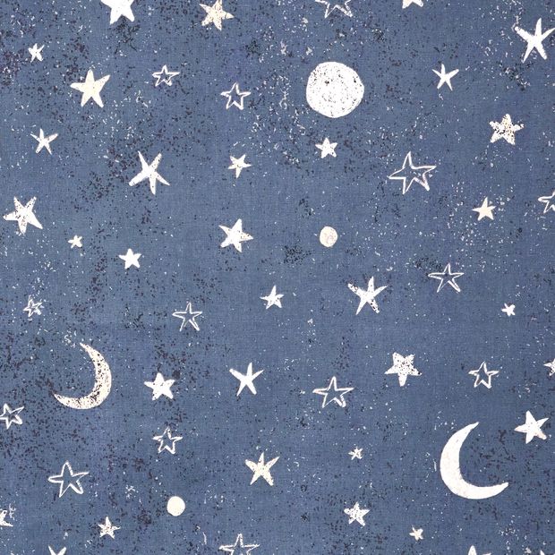 Twilight Midnight swatch is a mid-blue background with white stars and moon shapes, as well as black and white specks