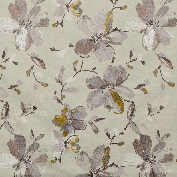 Forenza Sterling swatch is a traditional floral print in colours of greys, silvers and golds on a cream background