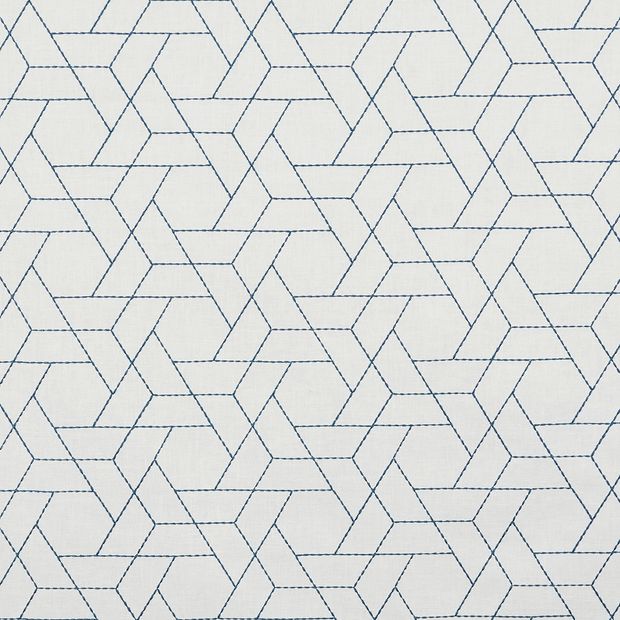 Jive Blue swatch is a cream background with a geometric pattern outlined in blue