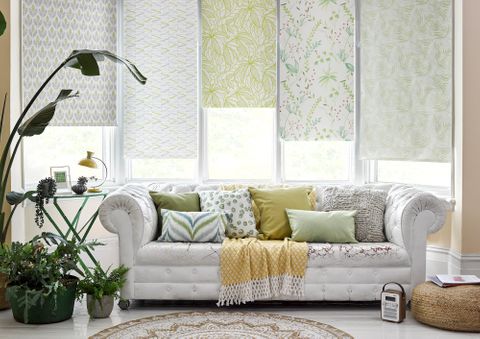 Modest Houthouse green, Riya Lagoon, Troical Garden Green and Greenery Tropical roller blinds