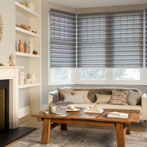 Day & Night blinds in Daybreak Taupe in cosy living room