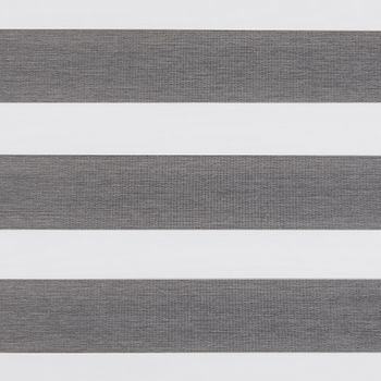 Dawn grey swatch which has a dark grey textured fabric in horizontal stripes with white