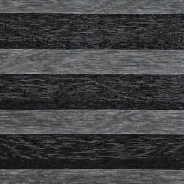 Daybreak Black swatch is a pitch black fabric with a wood effect grain, alternating between sheer strips