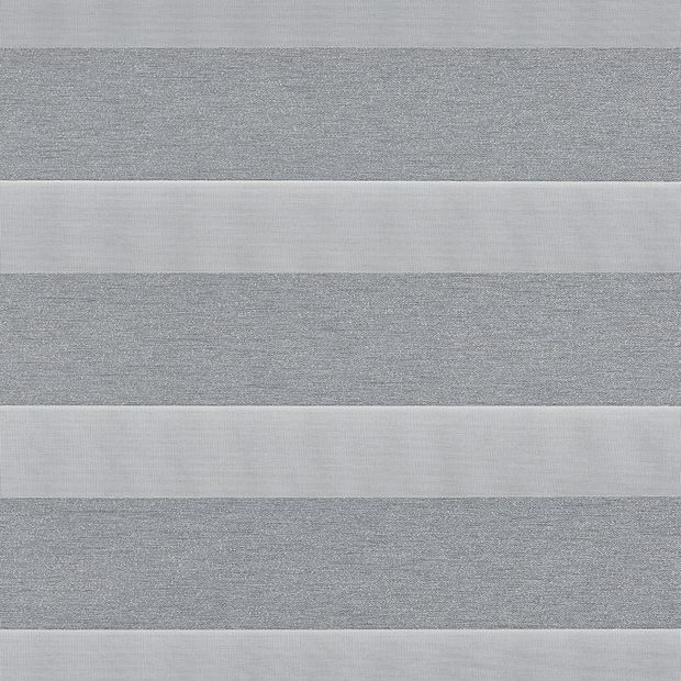 Nightfall Silvergrey swatch is a shimmering, silver-grey fabric, alternating between sheer strips
