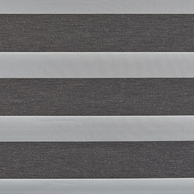 Nightfall Slate Grey swatch is a textured slate grey fabric, alternating between sheer stripes