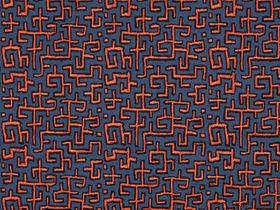 Orange embroidered pattern on dark grey fabric swatch