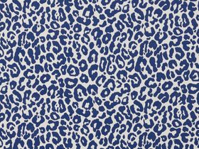Blue leopard print on white fabric swatch in living etc range