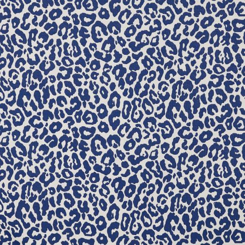 Blue leopard print on white fabric swatch in living etc range