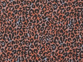Copper color fabirc swatch with black leopard print in living etc range