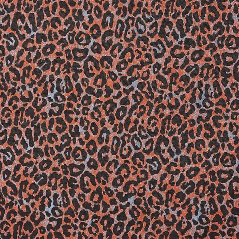 Copper color fabirc swatch with black leopard print in living etc range