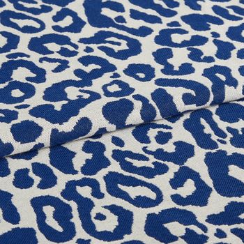 Wild cobalt fabric swatch featuring blue leopard print on white background
