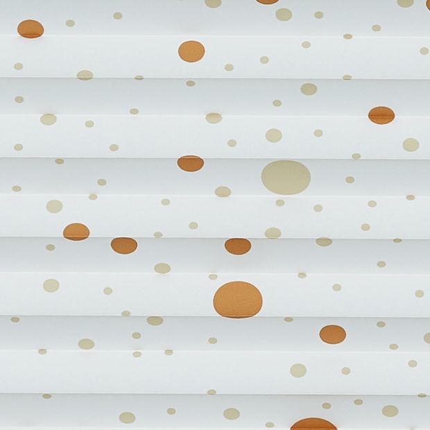 White swatch featuring gold sparkle dots for pleated blinds