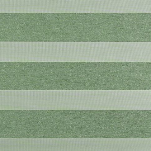 Green coloured day and night blind swatch fabric in the closed position