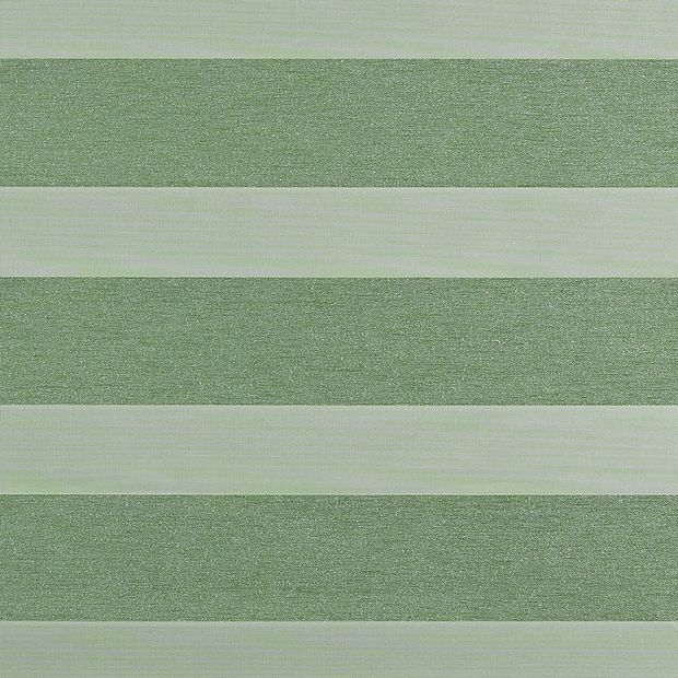 Green coloured day and night blind swatch fabric in the closed position