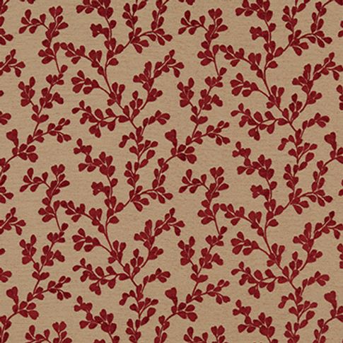 red and cream colour of Aurella Claret with a repeating leaf and branch pattern