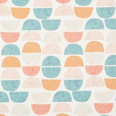 Crescent Allsorts swatch is a white background with orange, blue, pink and cream semi-circles in an uneven pattern