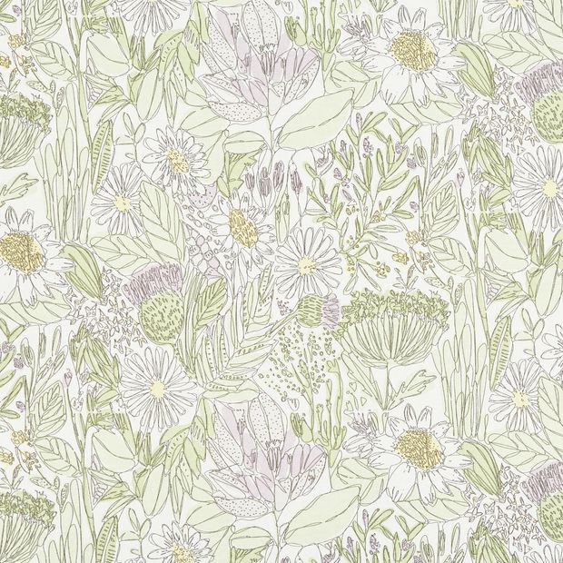 Dainty Daisy Field Green Designer Fabric, Curtain and Upholstery