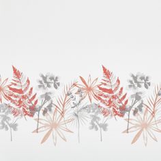 Eden Scarlet swatch is an off white blind with a strip of red and grey watercolour illustrated floral blooms