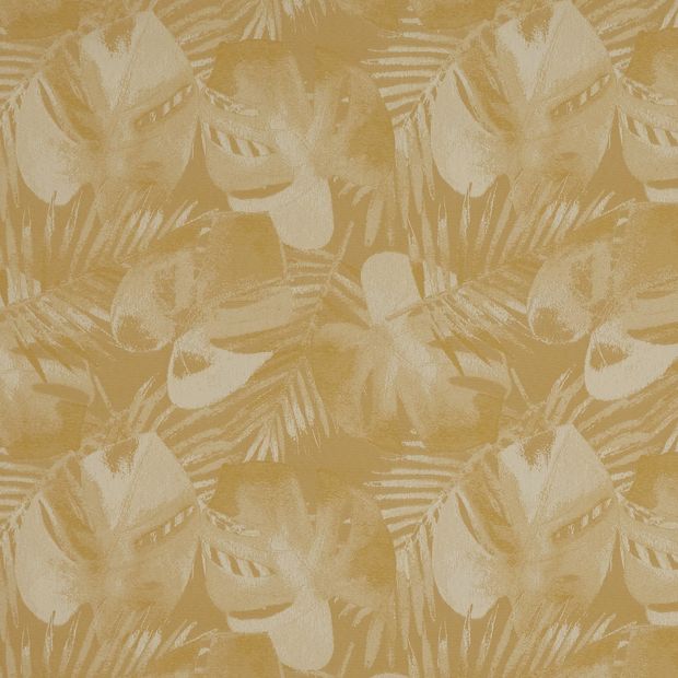 Palm springs Citrine swatch is a dark yellow shade with cheese and palm plant leaves in a sepia style