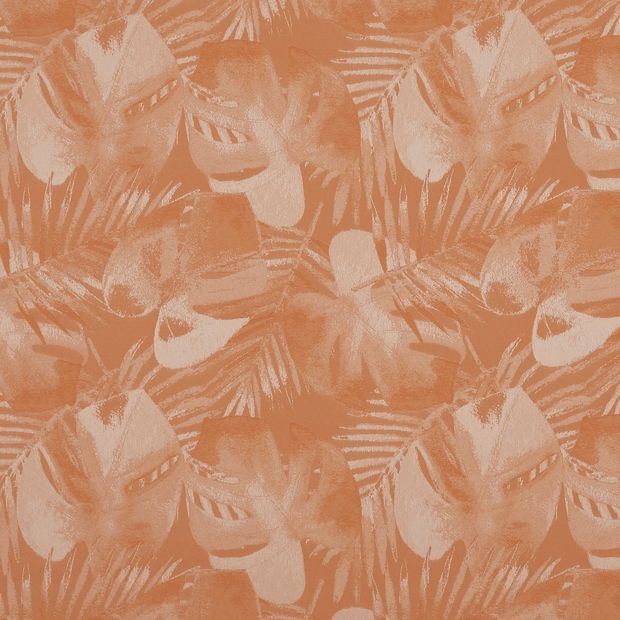 Palm springs Desert swatch is a tangerine orange with a large scale botanical print