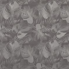 Patten of jungle leaves in shades of grey, with a dark grey background