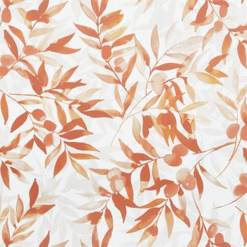 Rioauburn swatch fabric with an orange leaf pattern on a white background