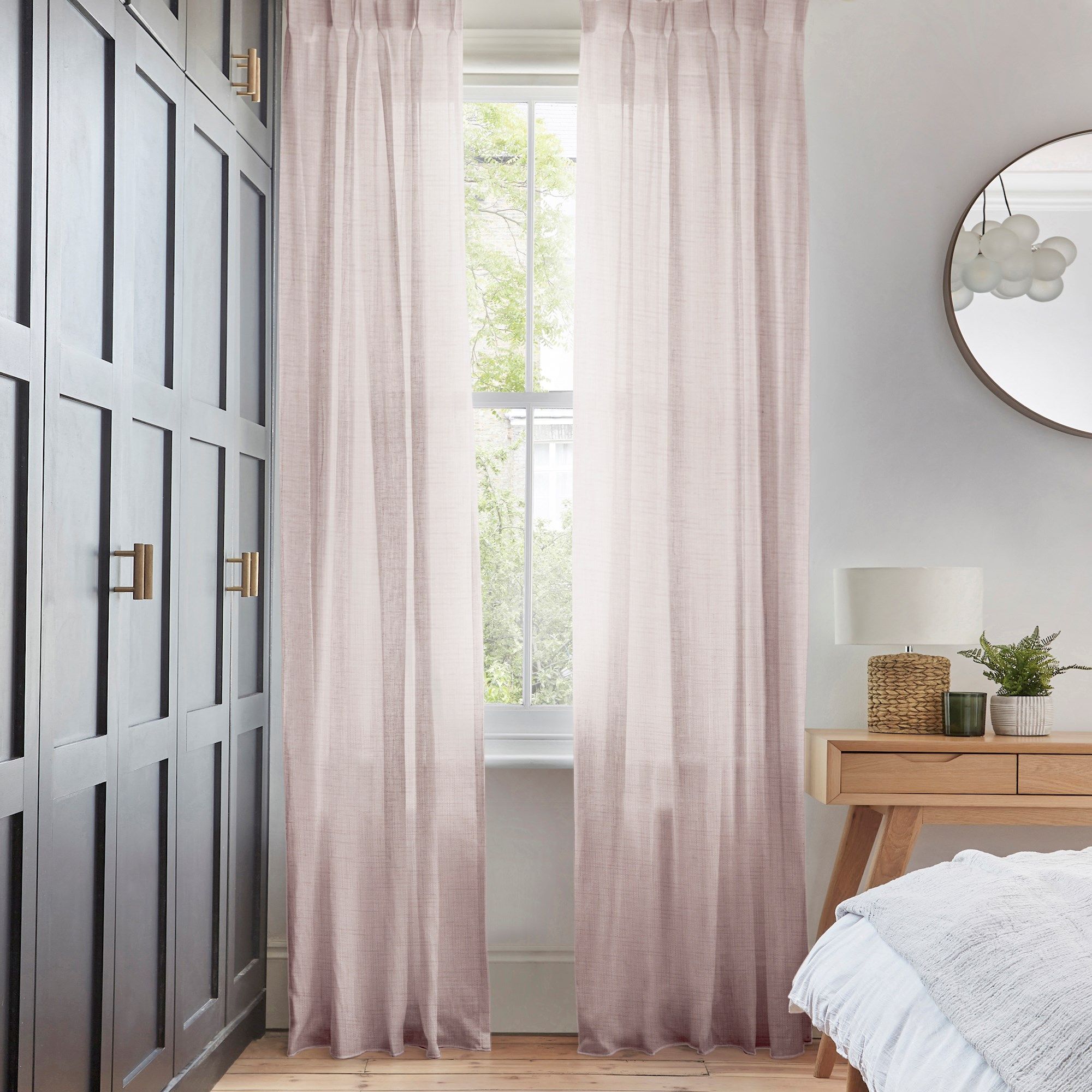 Mauve voile shop curtains