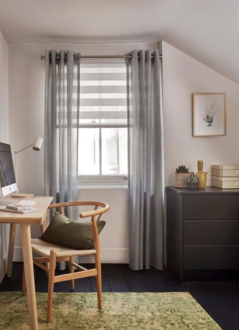 Echo silver voile curtains with Day break day and night blind in home office window