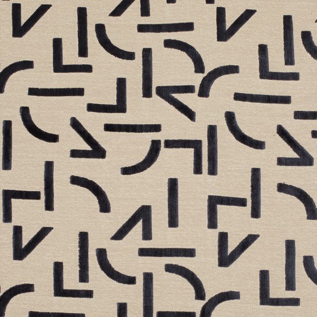 Mori Navy swatch is a beige background with juxtaposing sleek lines with organic shapes in a navy shade