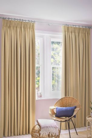 Kendra Maize Curtains in a bedroom