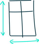 window diagram with arrows for length and width