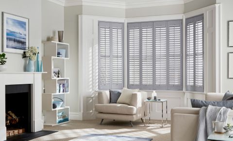 Element Grey Full Height Shutters in a living room
