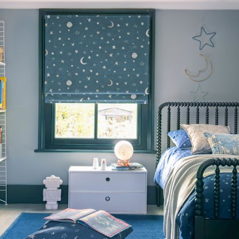 Twilight midnight Roman blind in a Childs bedroom
