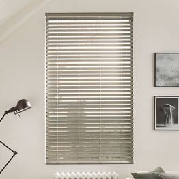 Portfolio mid grey venetian blind in long living room window