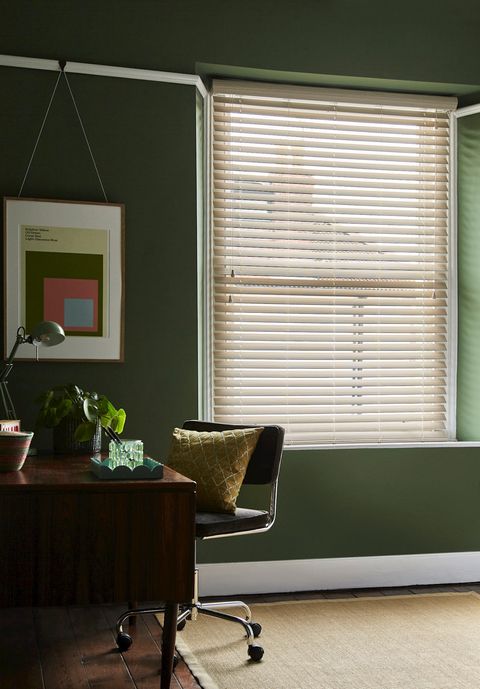 Natural Rattan Bamboo blinds in a dark green office