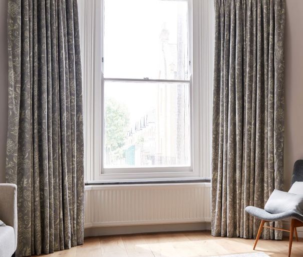 Living Room With Grey Oralia Dove Grey Curtains