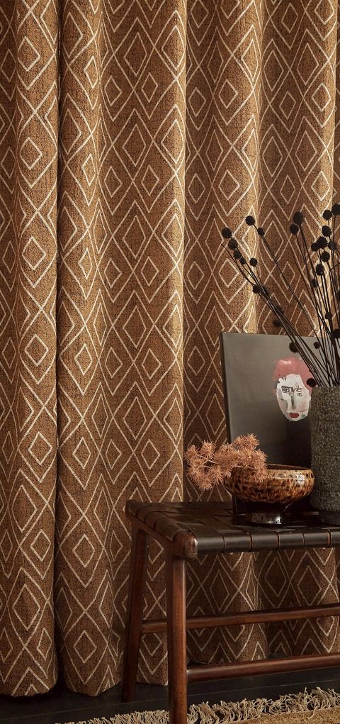 Close up of oriel sepia bedroom curtains